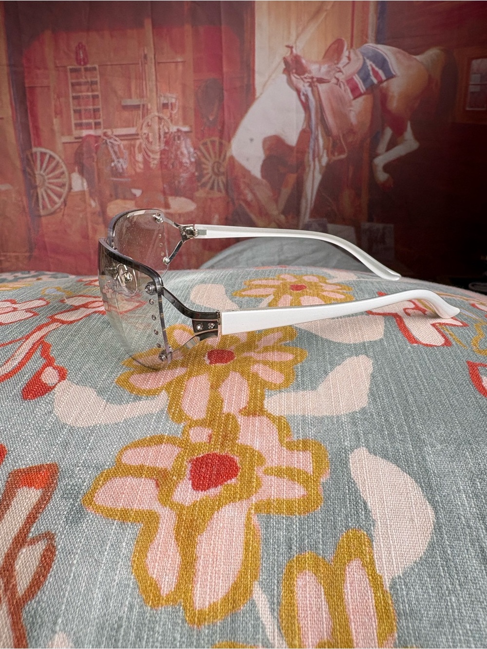 3/$10 Y2K Rimless Rhinestone Shield Sunglasses - Picture 2 of 6